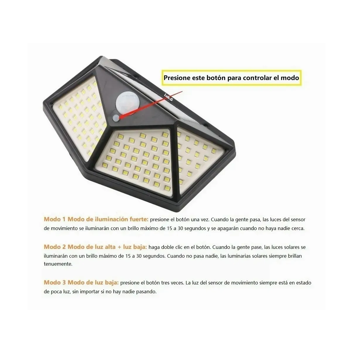 Foto 3 pulgar | 100 Leds Lámparas Solar Sensor Exteriores De Pared 4 Pzs Lab.g Negro
