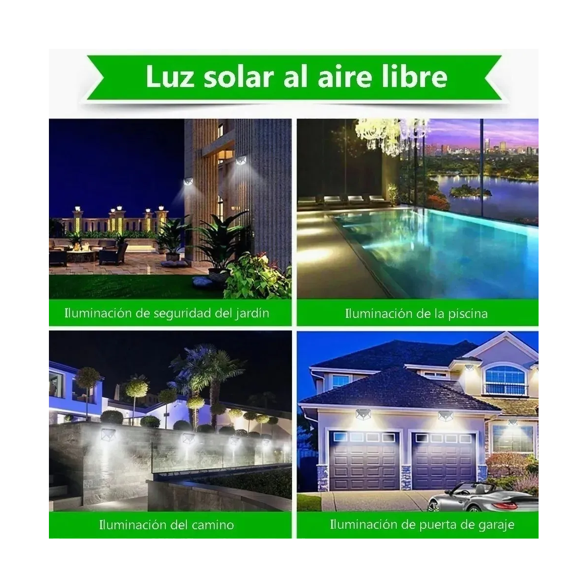 Foto 4 pulgar | 100 Leds Lámparas Solar Sensor Exteriores De Pared 4 Pzs Lab.g Negro