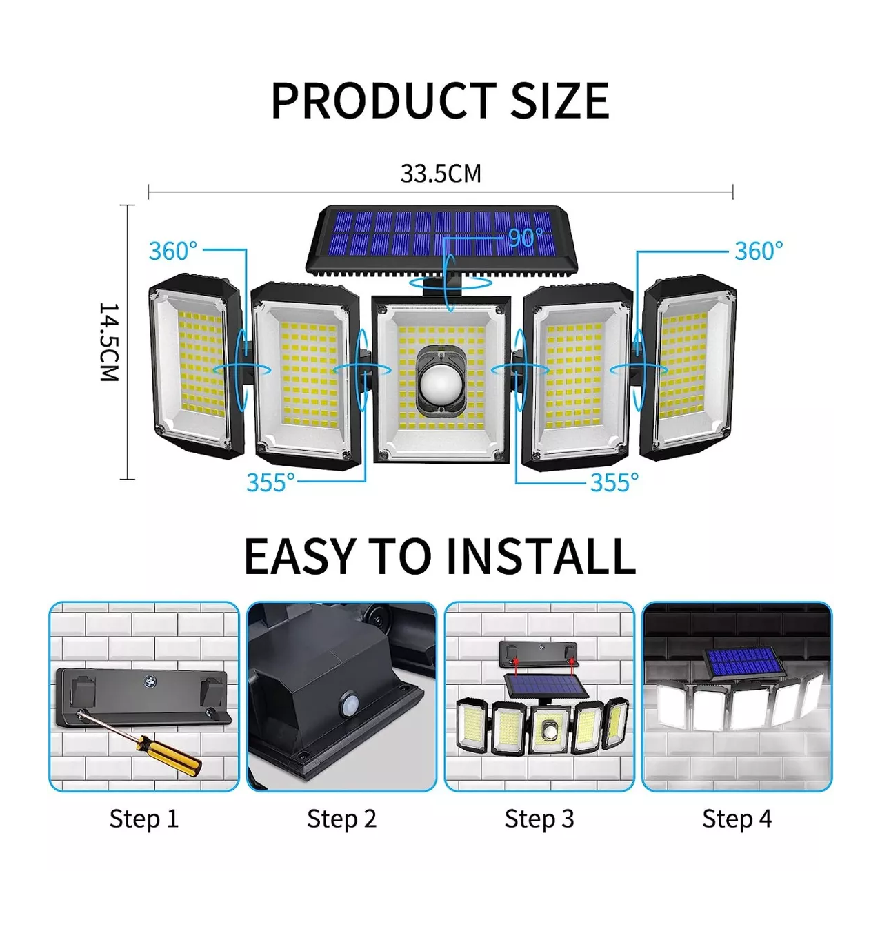 Foto 3 pulgar | Lámpara Solar para Exterior Recargable Luz Solar 300 LED