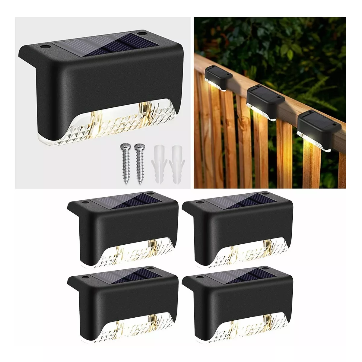 Foto 3 pulgar | Set 4 Pcs Lámpara Luz Solar Exterior Jardín Escalera Tierra Led Luz Calida Eo Safe Imports Esi-11049 Negro