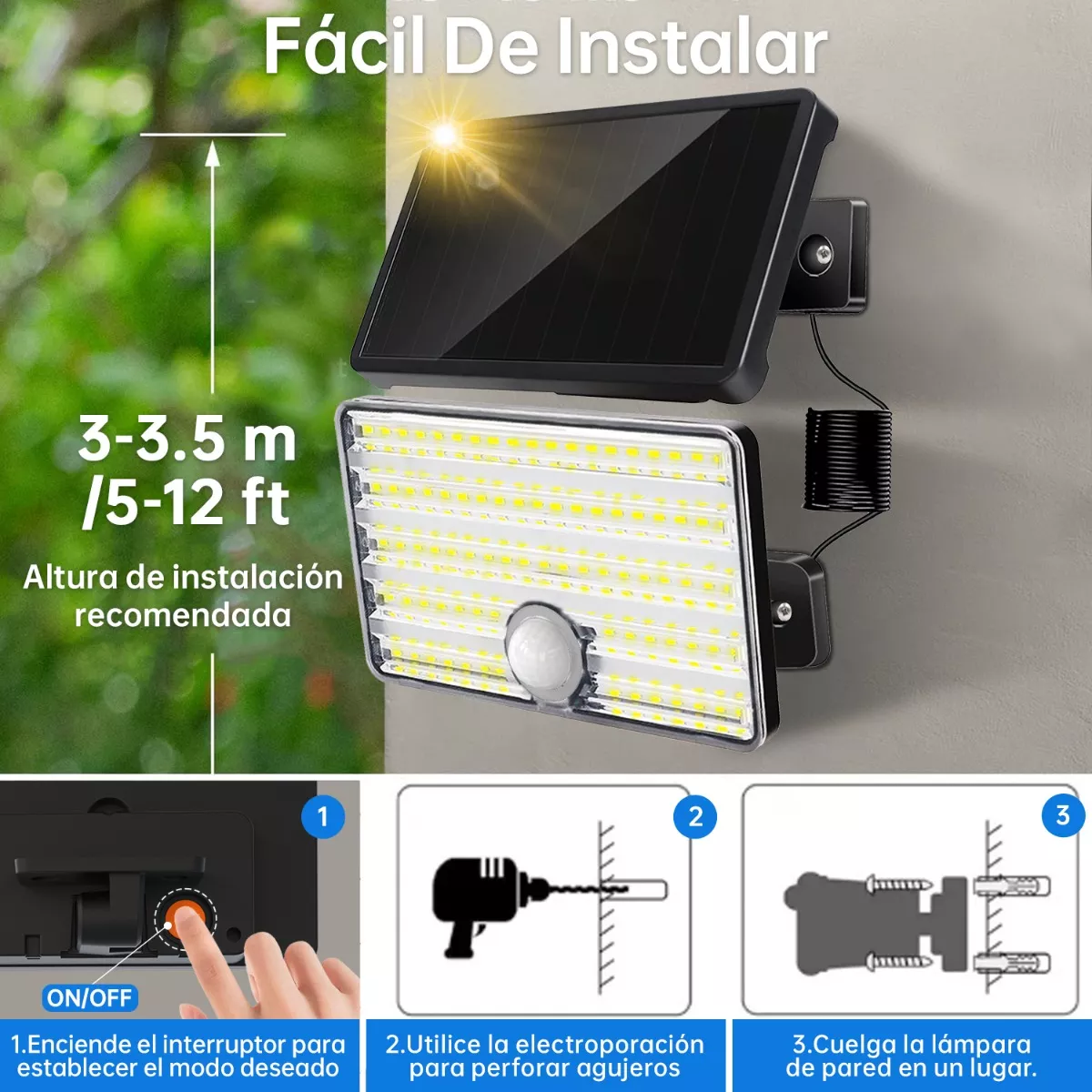 Foto 4 pulgar | Lámpara Solar De 85 Led De Pared Con Sensor Eo Safe Imports Esi-11047 Negro