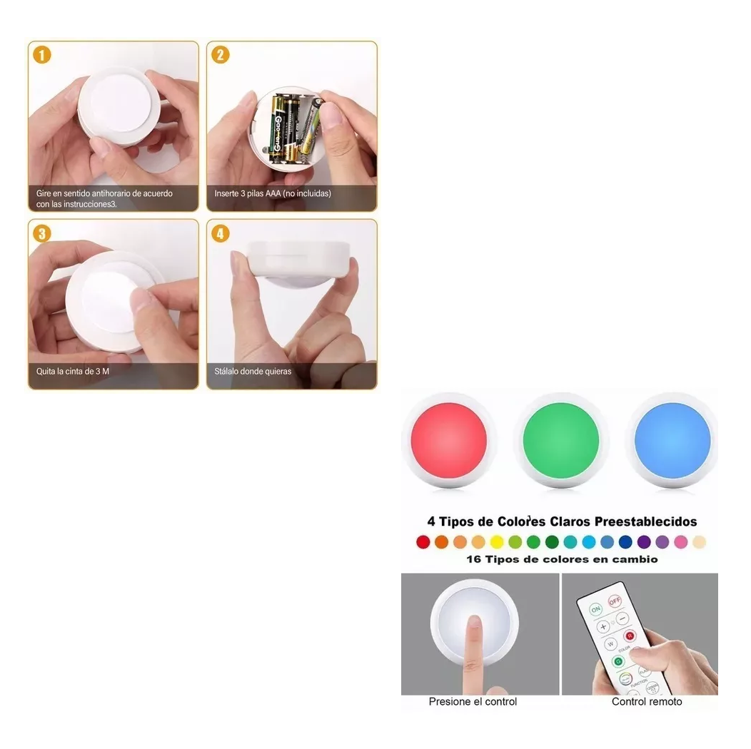 Foto 4 pulgar | Lámpara RGB Belug Luz Led Armario Pared Noche Luz Con Remoto 6 Piezas