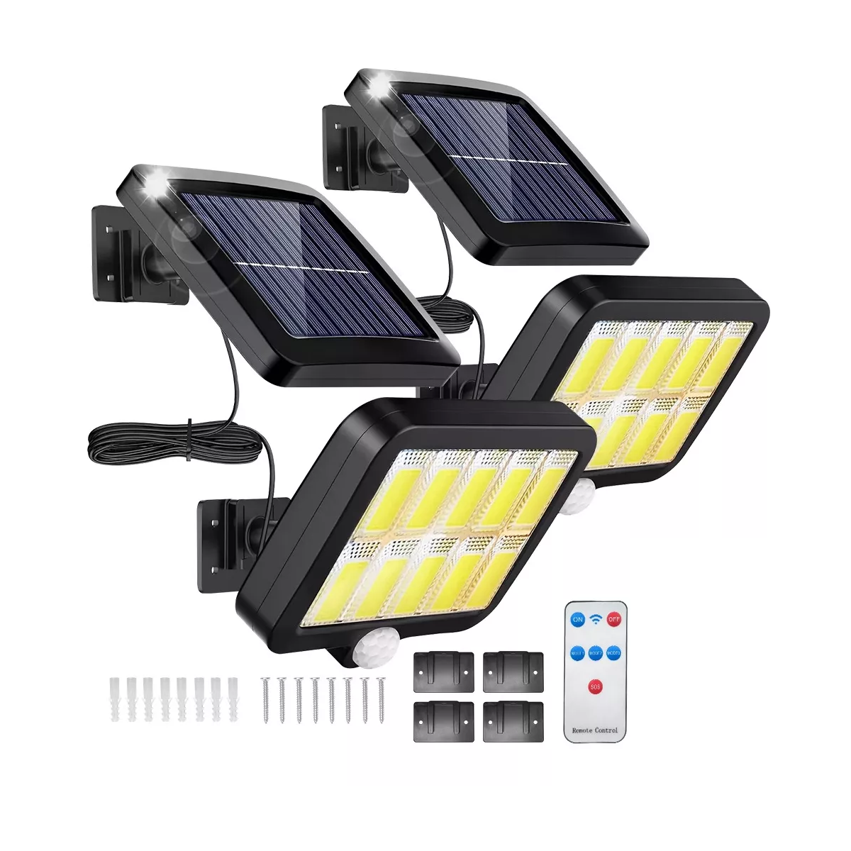 Par Lámpara Solar Exterior Pared Sensor 160led 3modos+remoto 60w Mod B Eo Safe Imports Esi-13258 Negro