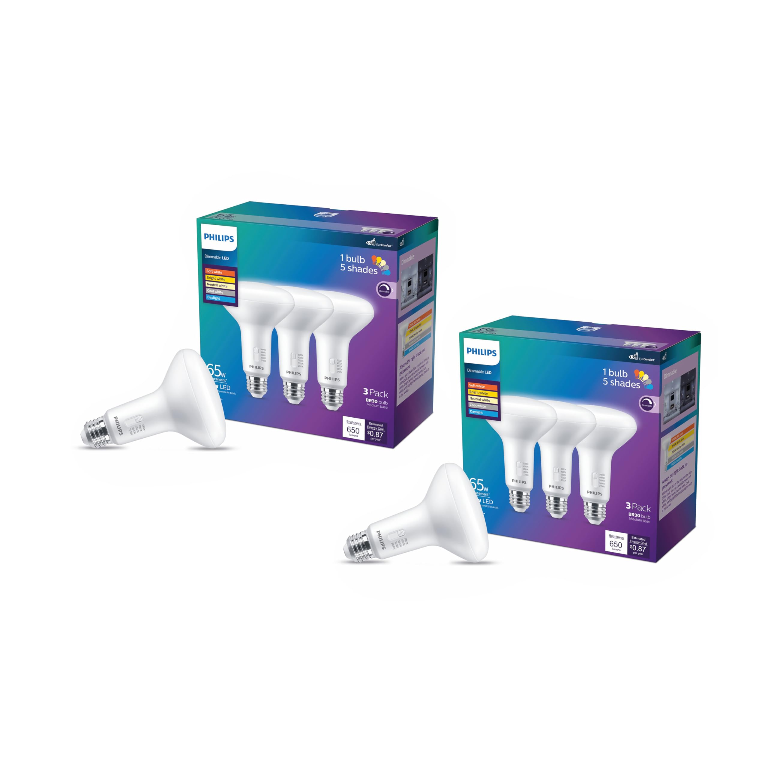 Bombilla Led Philips Br30 De 65 W De Repuesto, 650 Lm, 5 Cct, Paquete De 6 - Venta Internacional.