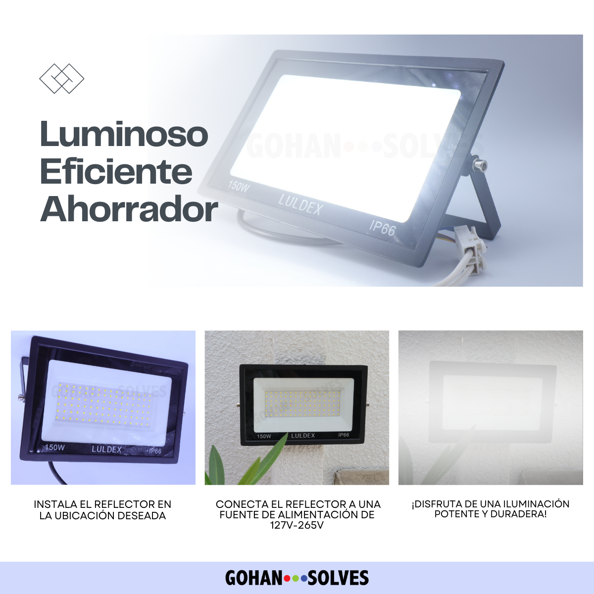 Foto 5 | Reflector Led Exterior 150w Ip66, Luz Blanca Fría, 13500 Lúmenes, Ahorro Energía, Ideal Garajes, Jardines, Color Negro