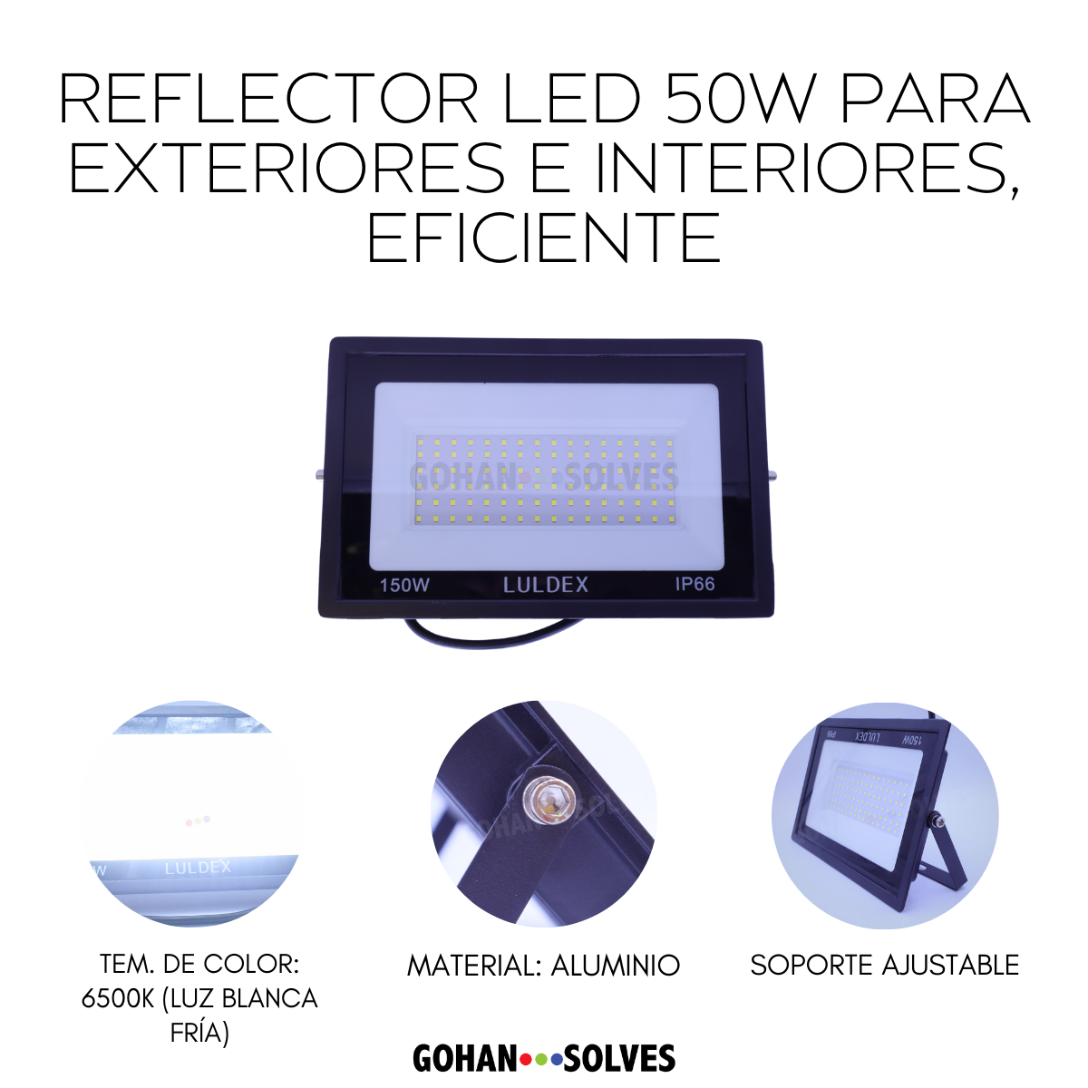 Foto 7 pulgar | Reflector Led Exterior 150w Ip66, Luz Blanca Fría, 13500 Lúmenes, Ahorro Energía, Ideal Garajes, Jardines, Color Negro