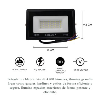 Foto 4 | Nombre: Reflector Led Exterior 50w Ip65, Luz Blanca Fría, 4500 Lúmenes, Ahorro Energía, Ideal Garajes, Jardines