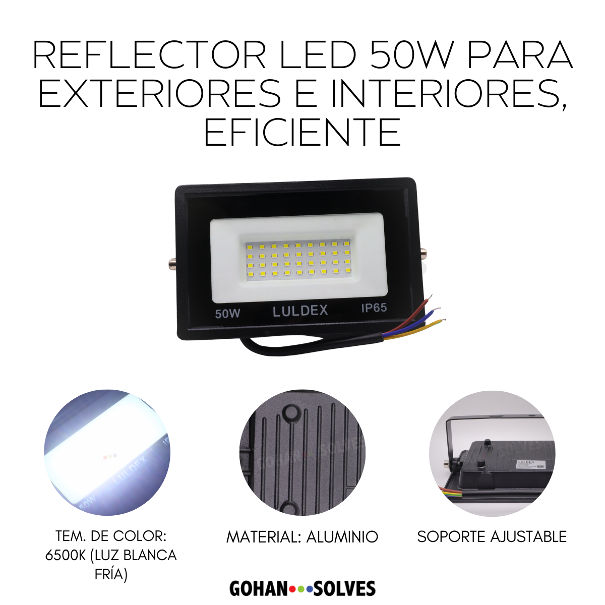 Foto 7 pulgar | Nombre:  Reflector Led Exterior 50w Ip65, Luz Blanca Fría, 4500 Lúmenes, Ahorro Energía, Ideal Garajes, Jardines