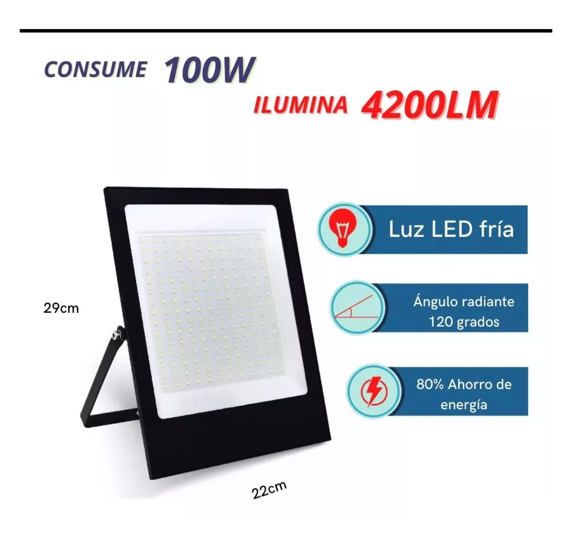 Foto 2 | Reflector Led 100w Slim Ip66 Led Alta Potencia Ultra Delgado, Negro