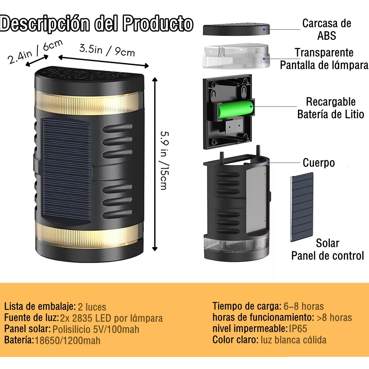 Foto 4 pulgar | 2 Piezas Led Solar Decoracion Jardín Lámpara Para Pared Eo Safe Imports Esi-16777 Multicolor
