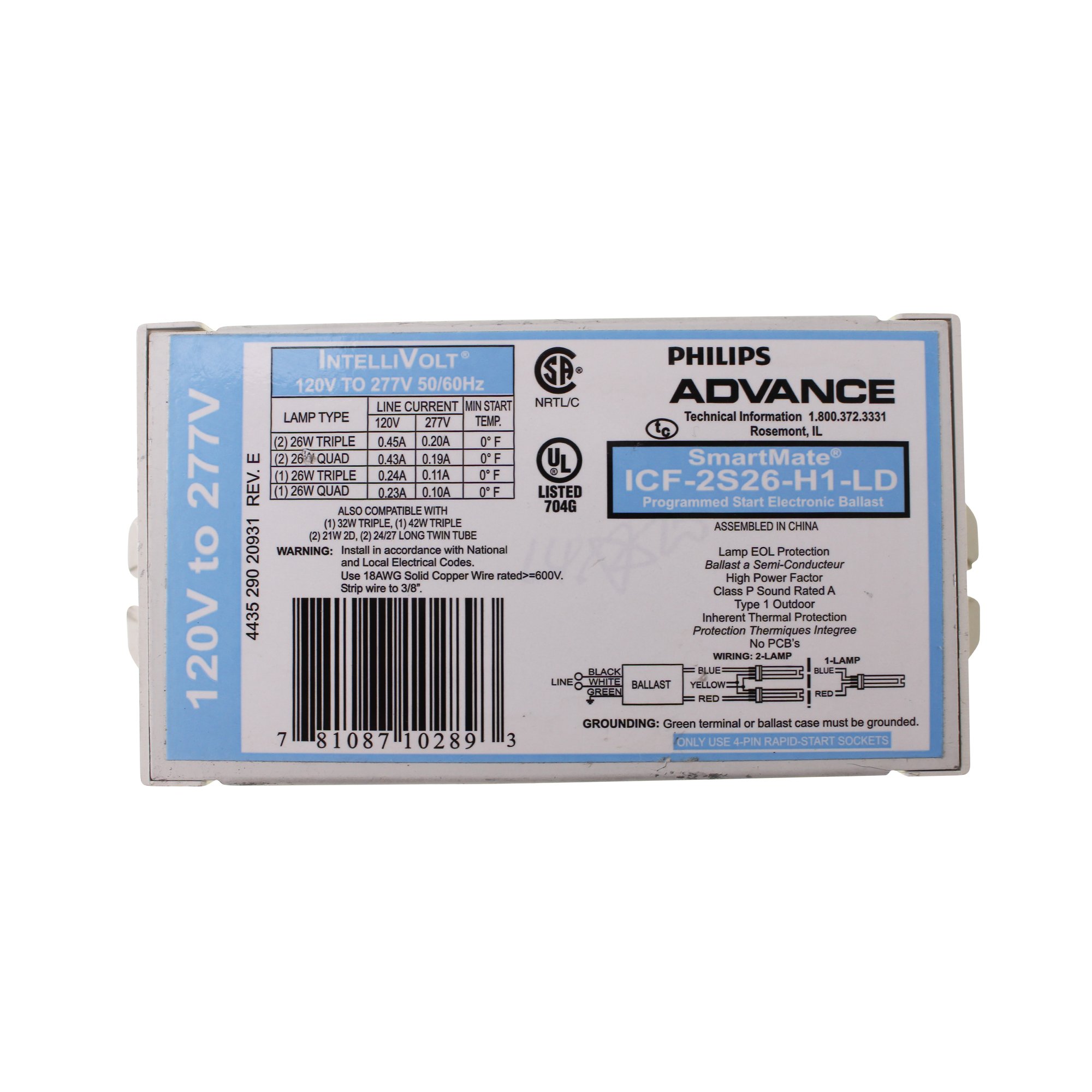 Foto 2 pulgar | Balasto Fluorescente Compacto Philips Advance 10289 Icf-2s26-h1-ld - Venta Internacional