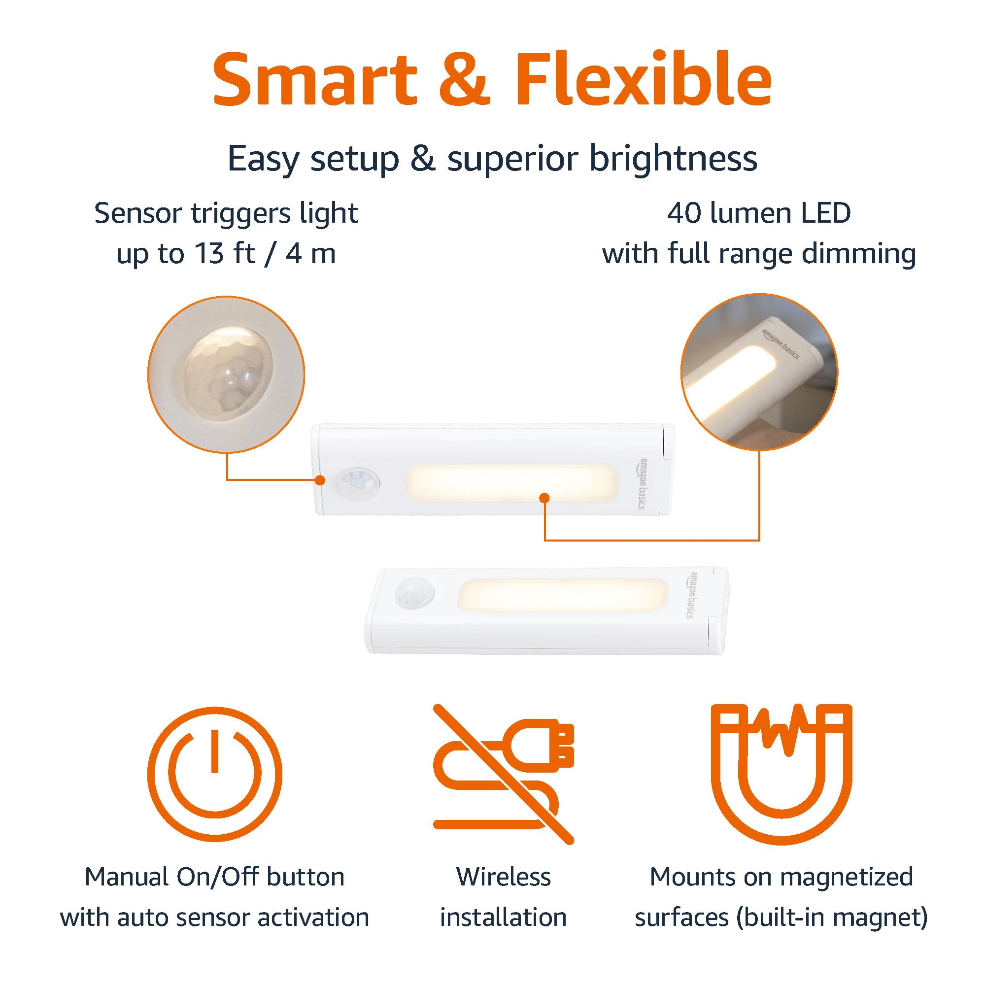 Foto 2 | Luces Led Adhesivas Con Sensor De Movimiento Amazon Basics, Paquete De 2 - Venta Internacional.