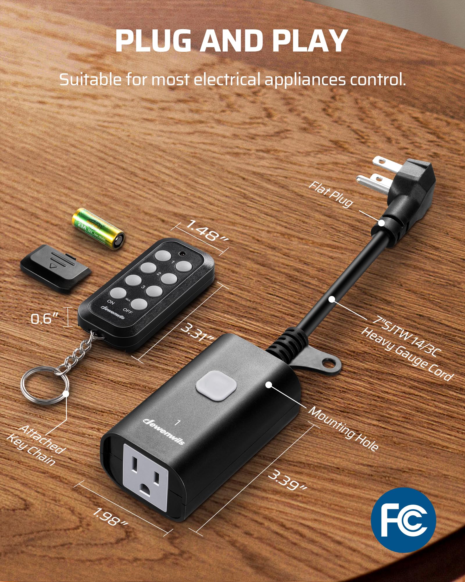 Foto 7 pulgar | Salida De Control Remoto Para Exteriores Dewenwils De 15 A, Rango De 100 Pies - Venta Internacional.