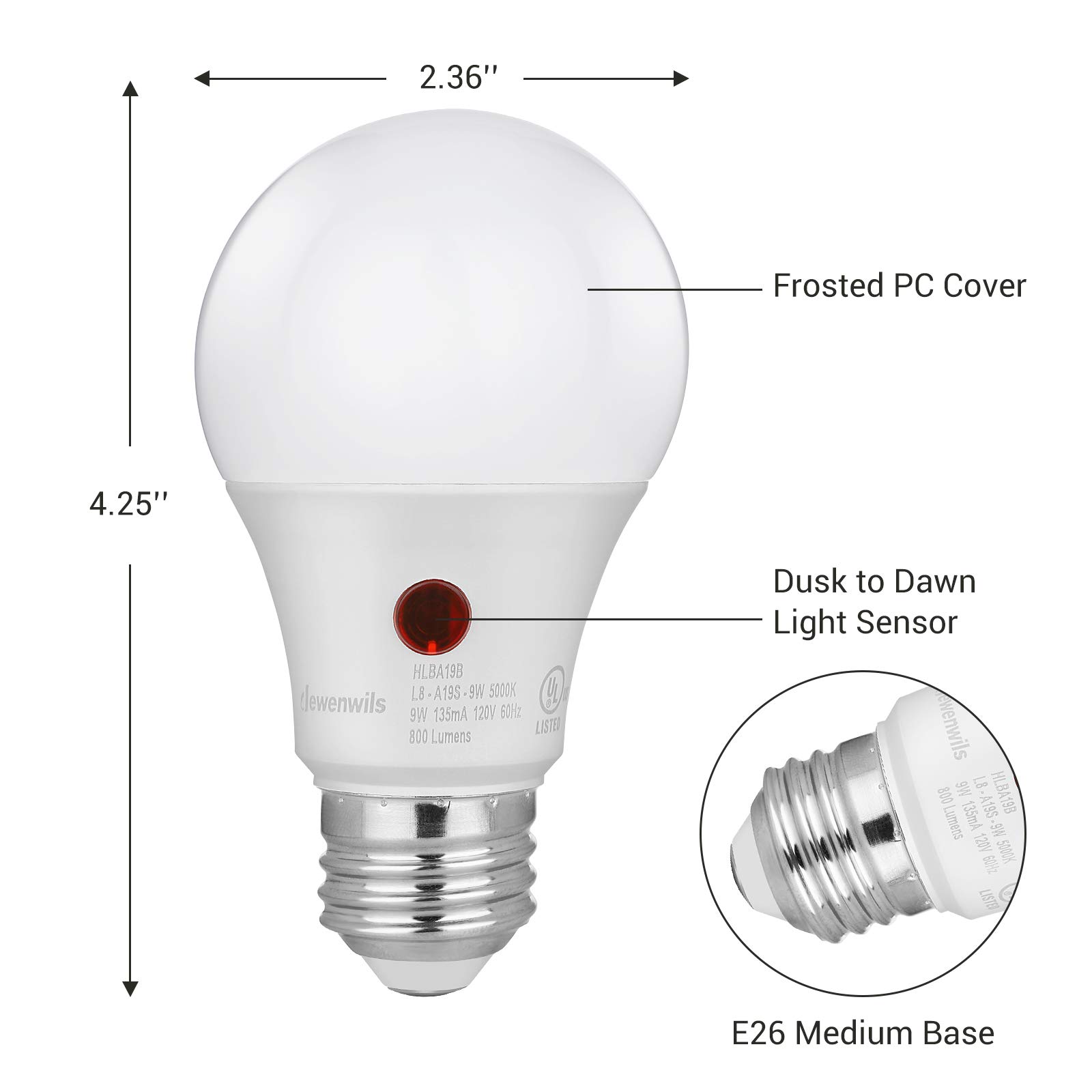 Foto 8 pulgar | Bombillas Led Dewenwils A19 Del Anochecer Al Amanecer De 9 W (60 W) 5000 K 800 Lm - Venta Internacional.