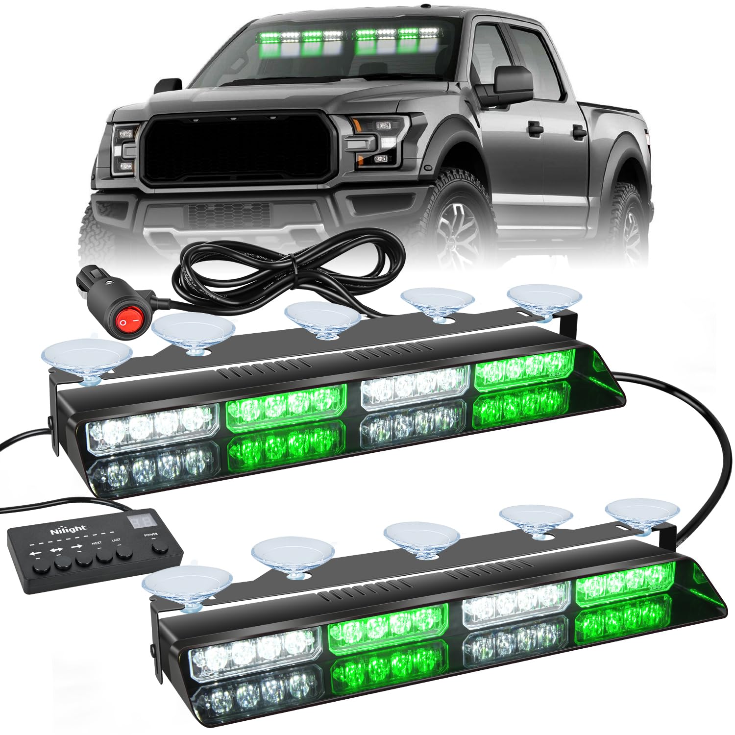 Foto 2 pulgar | Luces Estroboscópicas De Emergencia Para Salpicadero Nilight, 32 Led, Verde Y Blanco - Venta Internacional.