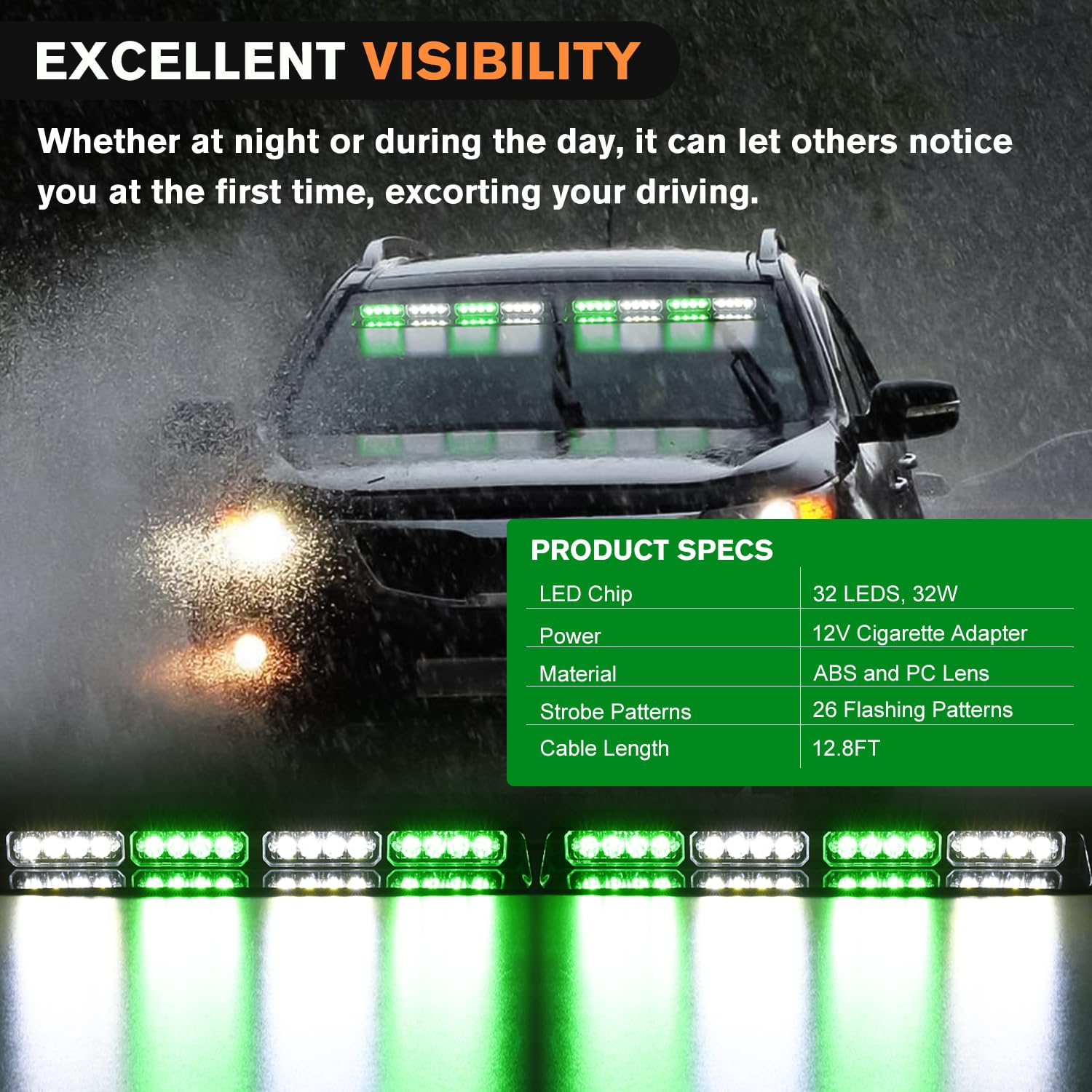 Foto 4 pulgar | Luces Estroboscópicas De Emergencia Para Salpicadero Nilight, 32 Led, Verde Y Blanco - Venta Internacional.