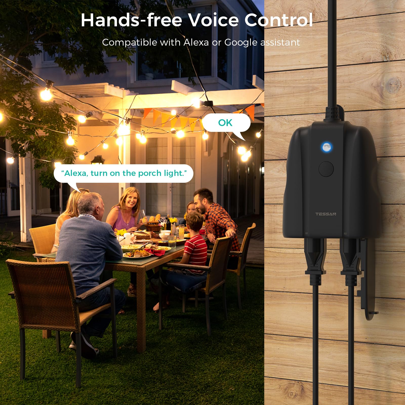 Foto 3 pulgar | Enchufe Inteligente Para Exteriores Tessan Wifi Con Alexa Y Google - Venta Internacional.