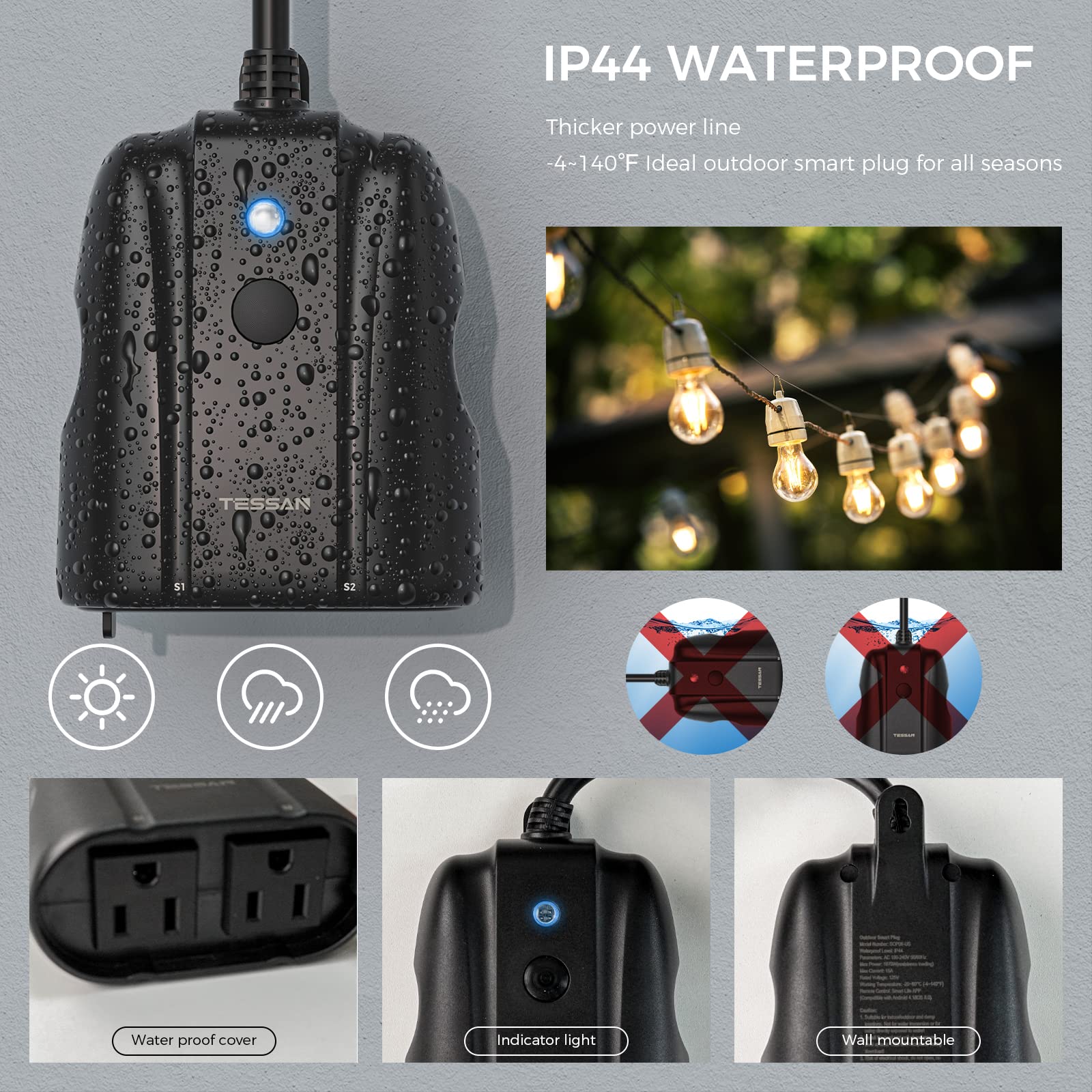 Foto 7 pulgar | Enchufe Inteligente Para Exteriores Tessan Wifi Con Alexa Y Google - Venta Internacional.