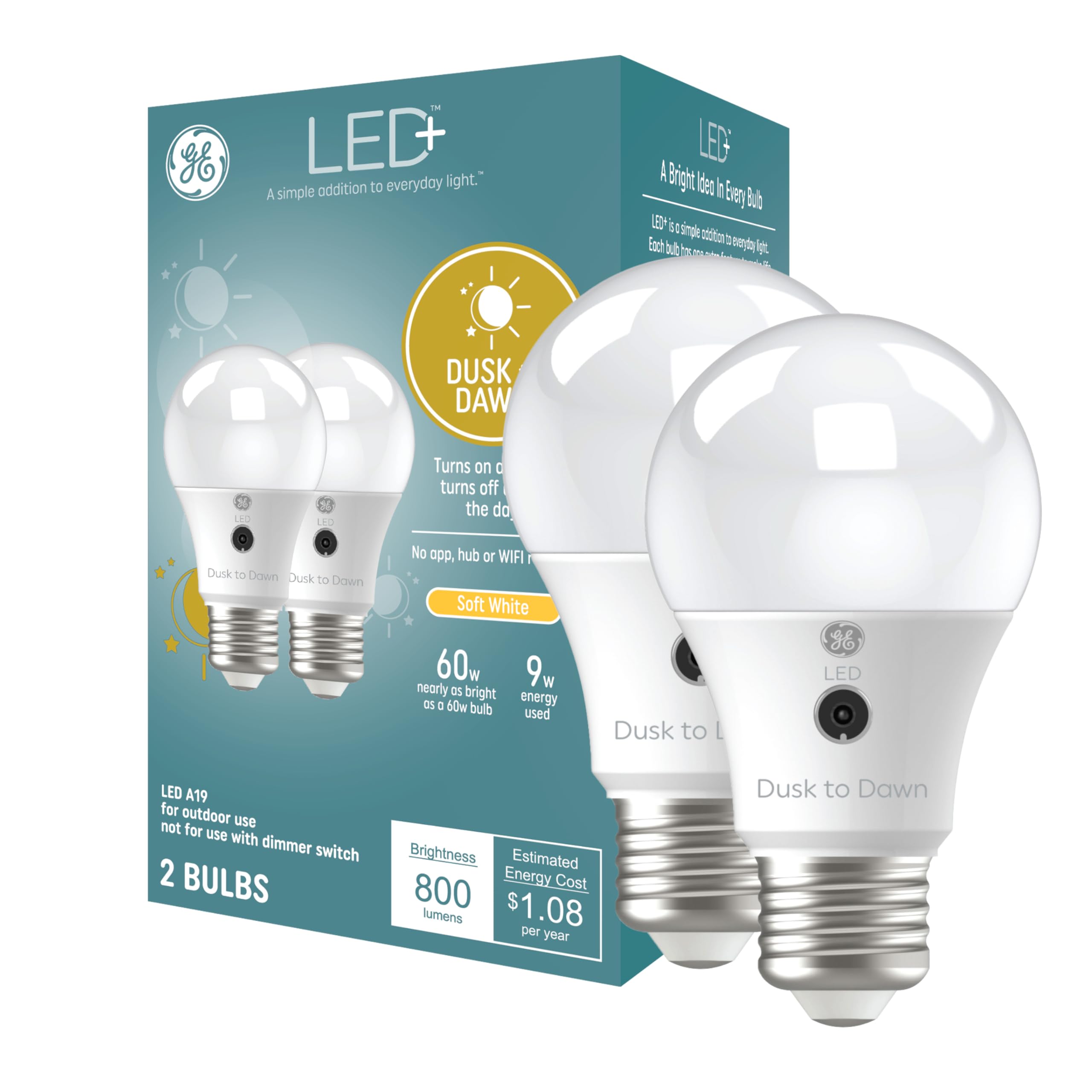 Foto 2 pulgar | Bombillas Led Ge Led+ A19 Del Anochecer Al Amanecer (paquete De 2) - Venta Internacional.
