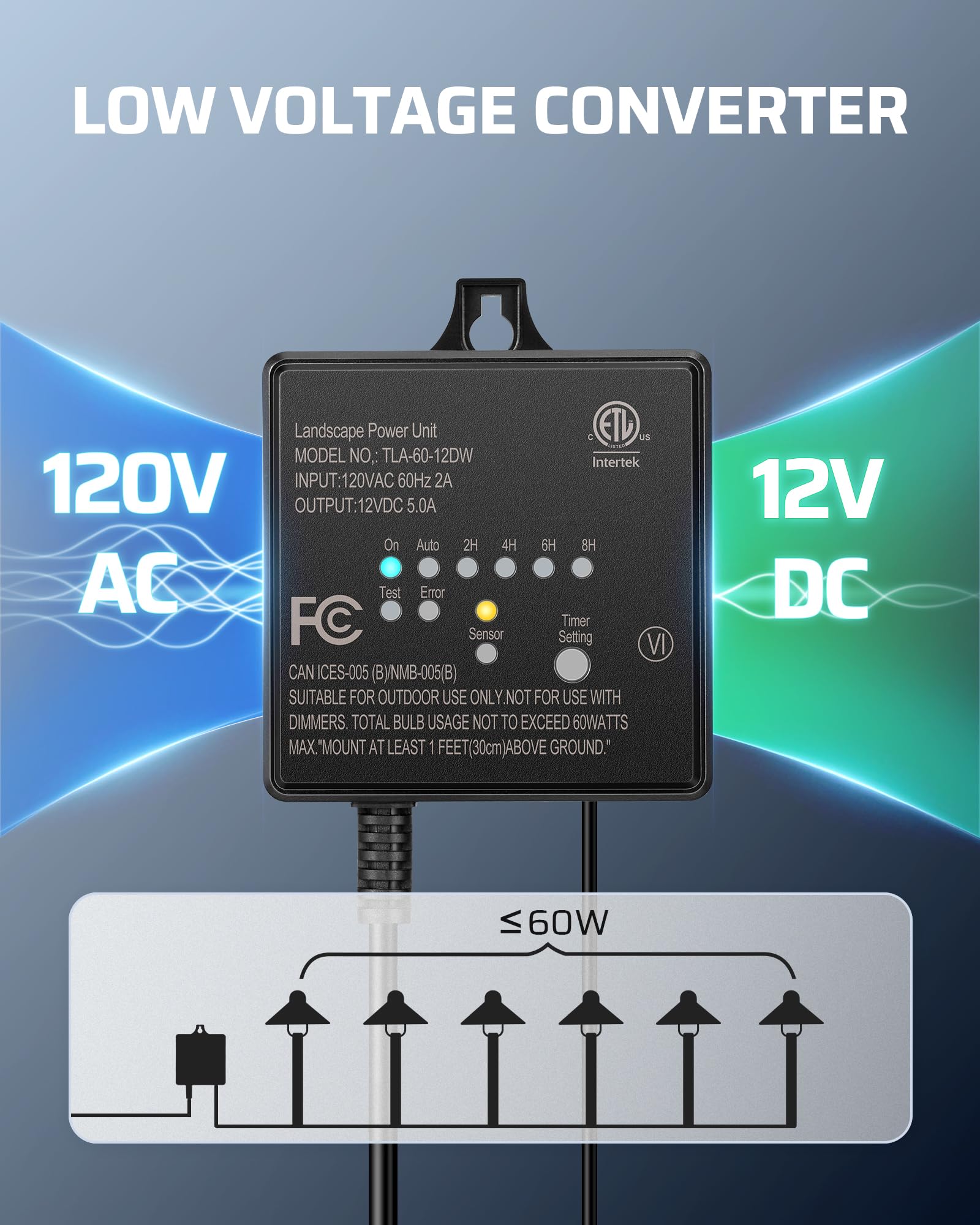 Foto 2 | Transformador Dewenwils De 60 W, 120 V Ac A 12 V Dc Con Temporizador Y Sensor - Venta Internacional.