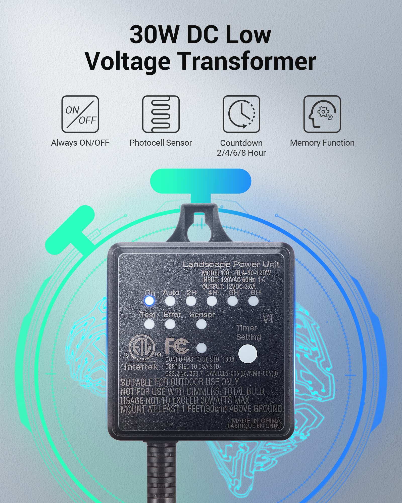 Foto 2 | Transformador Dewenwils 30w De Bajo Voltaje Para Exteriores Con Temporizador Y Sensor - Venta Internacional.