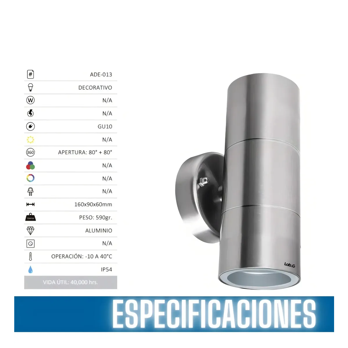 Foto 4 pulgar | Lámpara Exterior De Pared Impermeable Acero Inoxidable Lab.g Plateada
