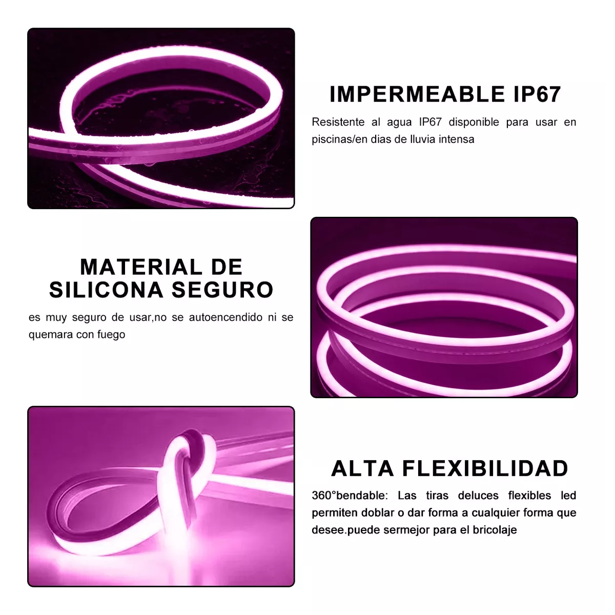 Foto 3 pulgar | Tiras De Led 10m Luz Neón Flexible 24v Con Control Remoto Eo Safe Imports Esi-9452 Rosa