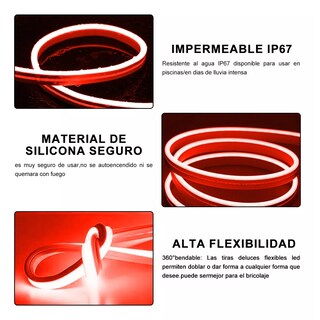 Foto 2 | Tiras De Led 10m Luz Neón Flexible 24v Con Control Remoto Eo Safe Imports Esi-9451 Rojo