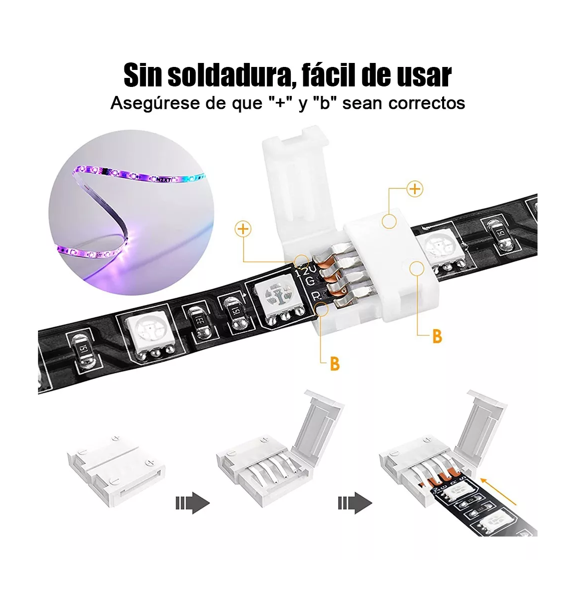 Foto 5 | Conector de Broche para Unir Tira Led Rgb 4 Pines 10 mm 95 Piezas