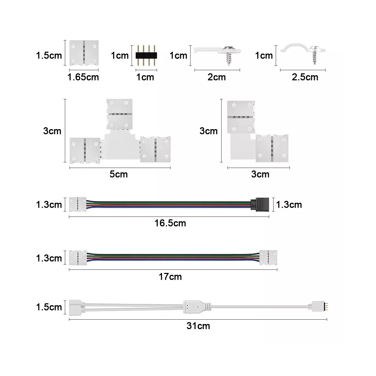 Foto 3 pulgar | Set Conectores Broche para Unir Tira Led RGB 4 Pines Eo Safe Imports ESI-10830 10 mm 95 Piezas