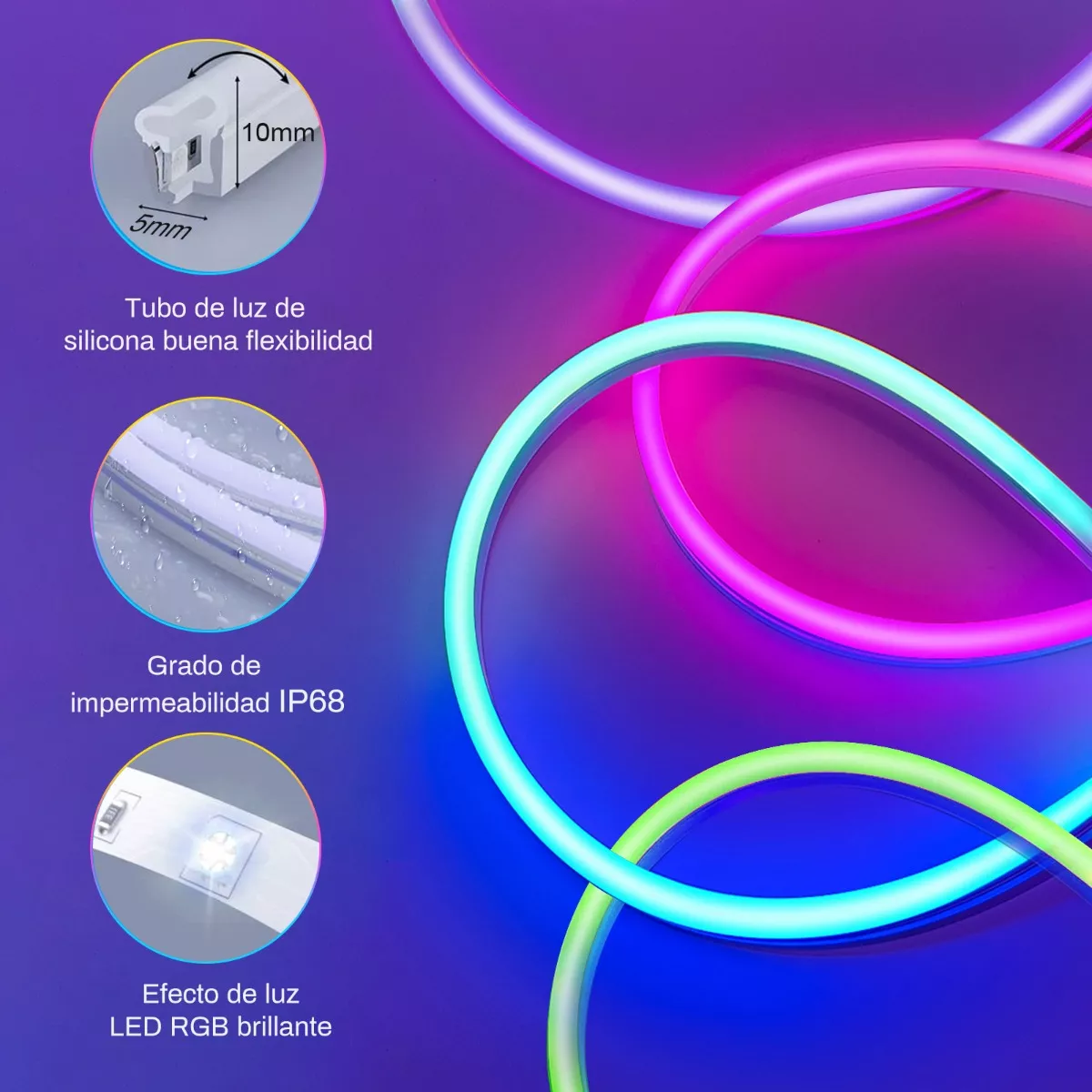 Foto 4 pulgar | Tira de Luz Led Neón Eo Safe Imports ESI-11652 Multicolor App Bluetooth Flexible 10 m