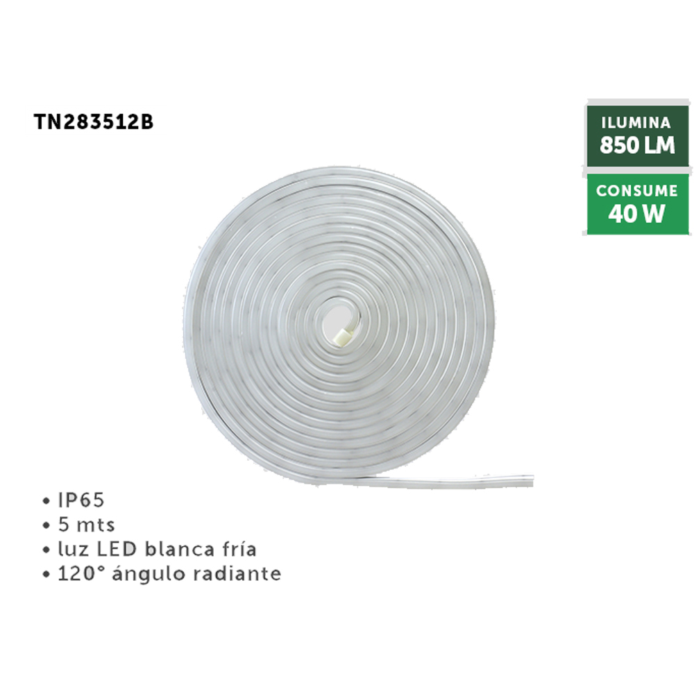 Foto 2 | Tira Led Flexible De 5 Metros Luz Blanca Fría  Ip65