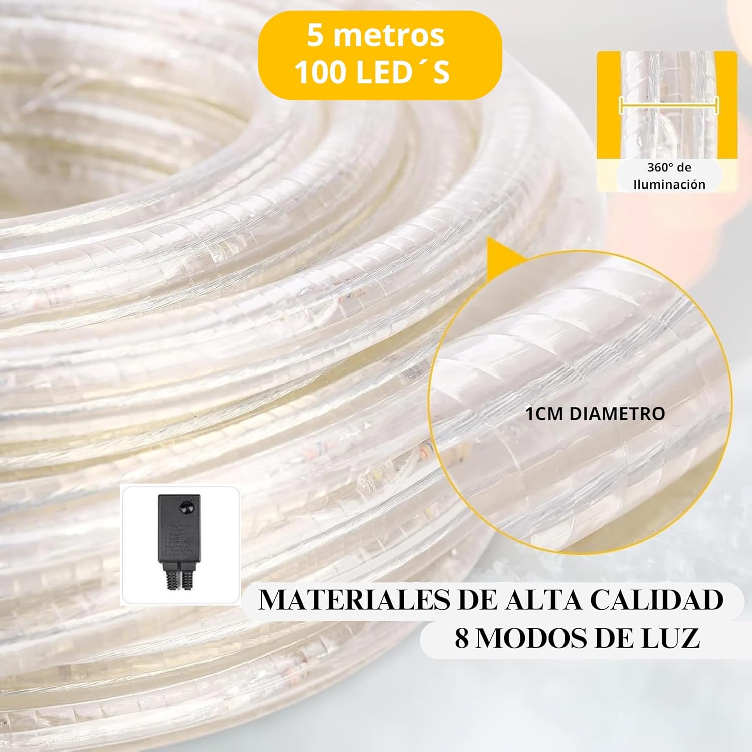 Foto 4 | Manguera De Luz Led Luxvi 5m 8 Modos 100 Led's Impermeable Ip65 Blanco Frío (2pzs)