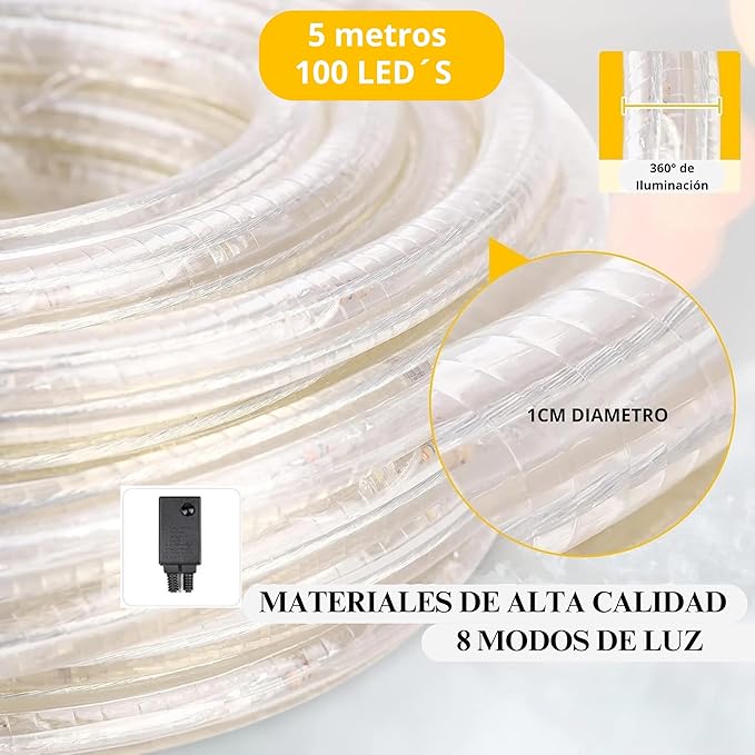 Foto 4 | Manguera De Luz Led Luxvi 5m 8 Modos 100 Led's Impermeable Ip65 Blanco Cálido (4pzs)