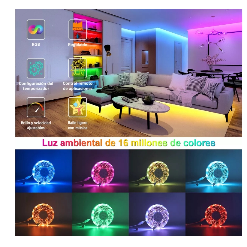 Foto 4 pulgar | Tira De Luces Led Wünd Bluetooth 30m Rgb Luces Led Para Cuarto