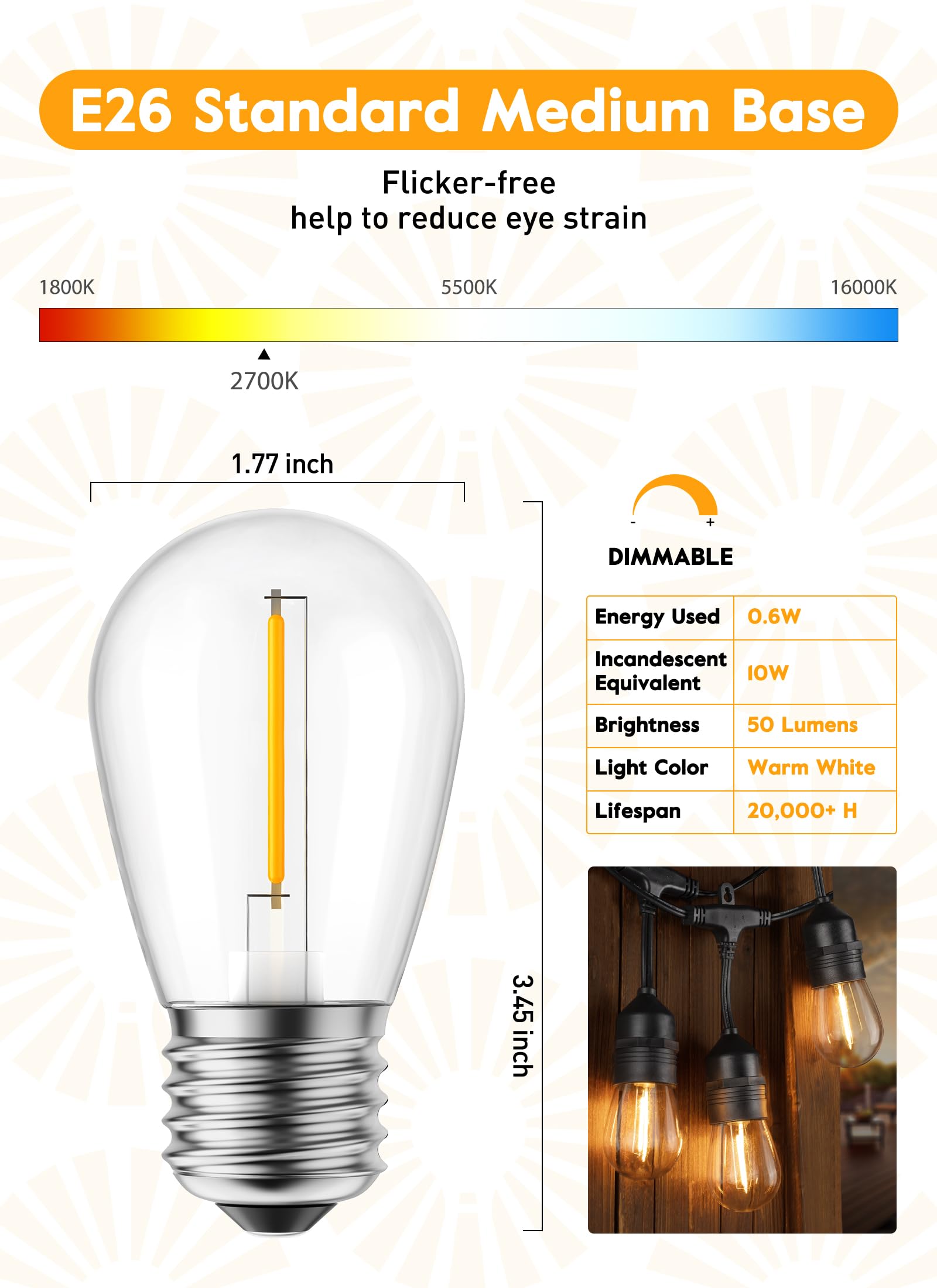 Foto 3 pulgar | Bombillas Led Minetom S14, 2 W, 15 Unidades, 2700 K, E26, E27, 120 V - Venta Internacional.