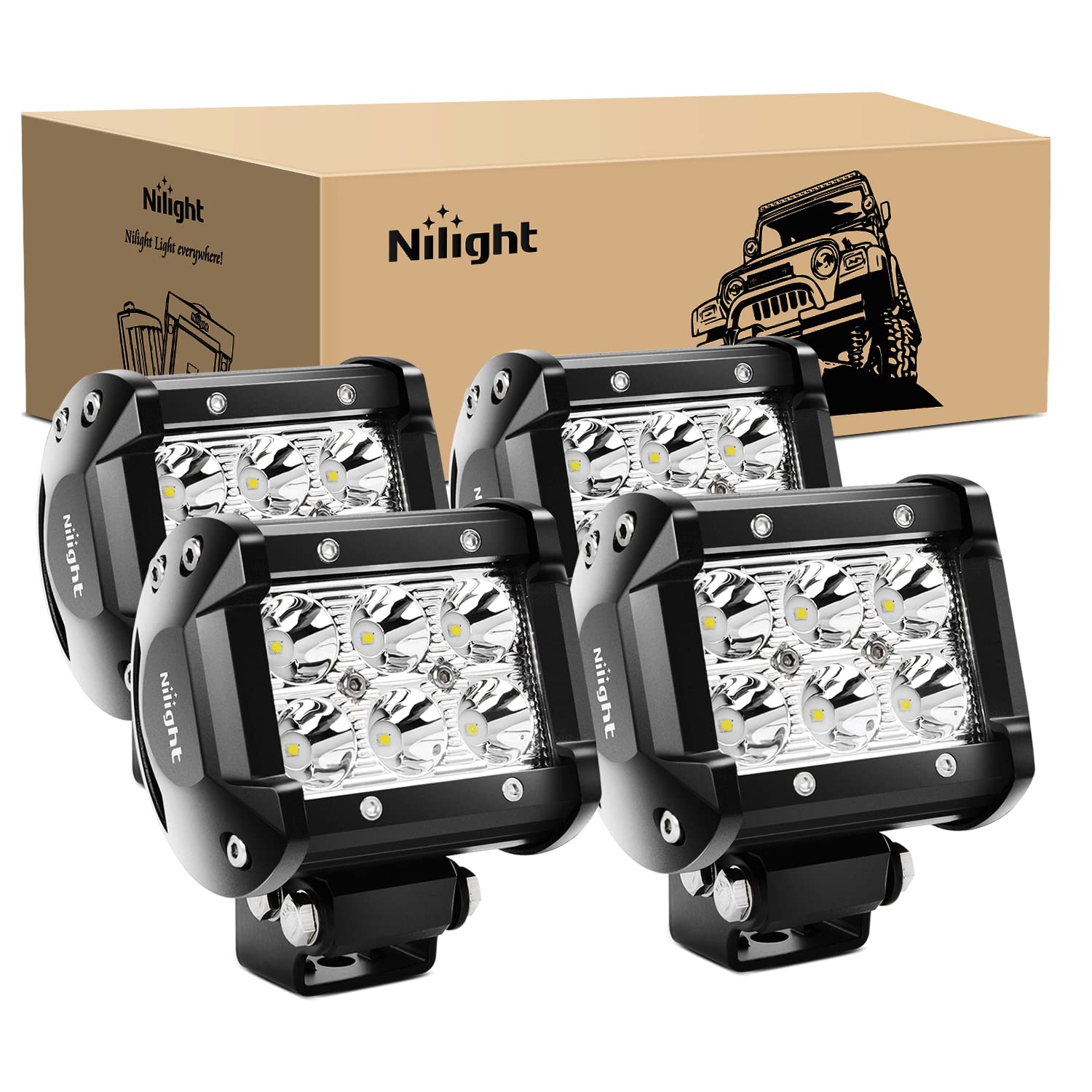 Barra De Puntos De Luz Led Nilight De 18 W, 1260 Lm, 24 V, 12 V, 4 Unidades - Venta Internacional.