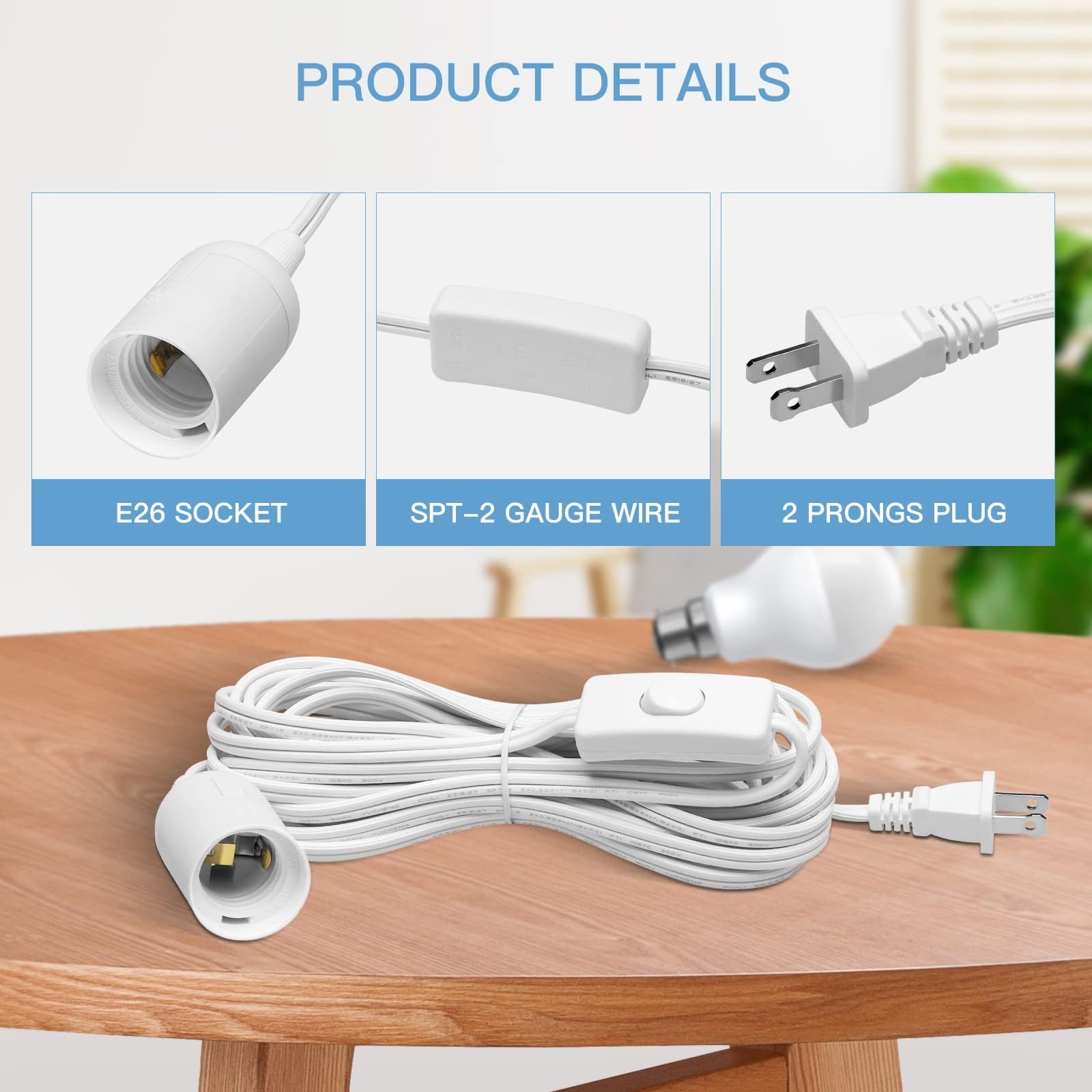 Foto 4 pulgar | Cable De Lámpara Colgante Con Forma De Farol Colgante De Extensión, 6 M, Simple Deluxe - Venta Internacional.