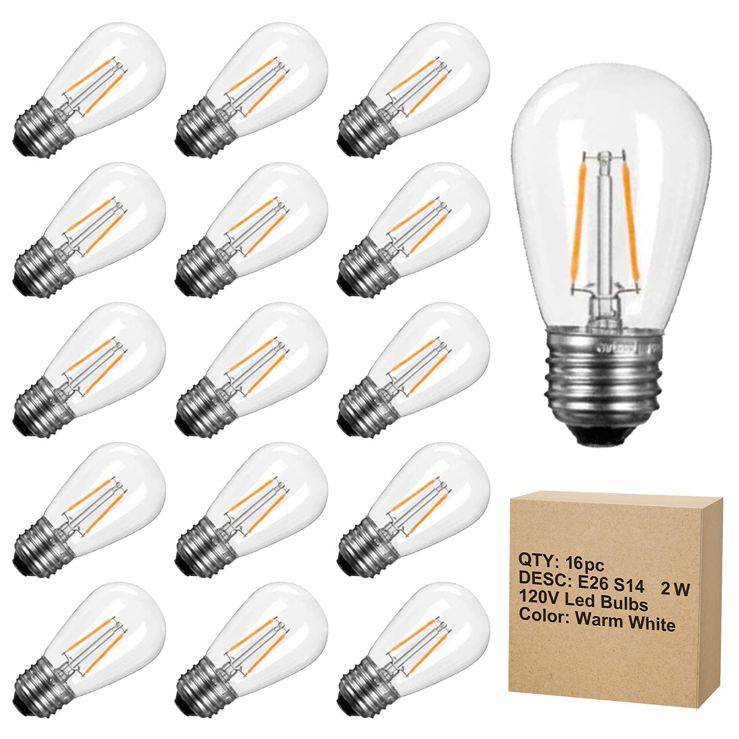 Bombillas Led Para Exteriores Brightown S14, 2 W, 16 Unidades, 2700 K - Venta Internacional.