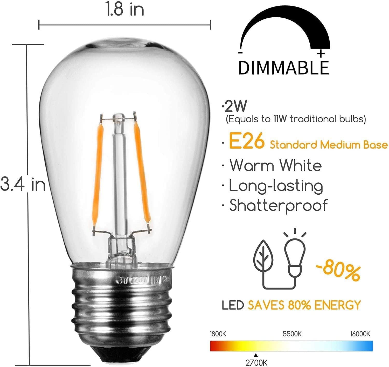 Foto 3 pulgar | Bombillas Led Para Exteriores Brightown S14, 2 W, 16 Unidades, 2700 K - Venta Internacional.