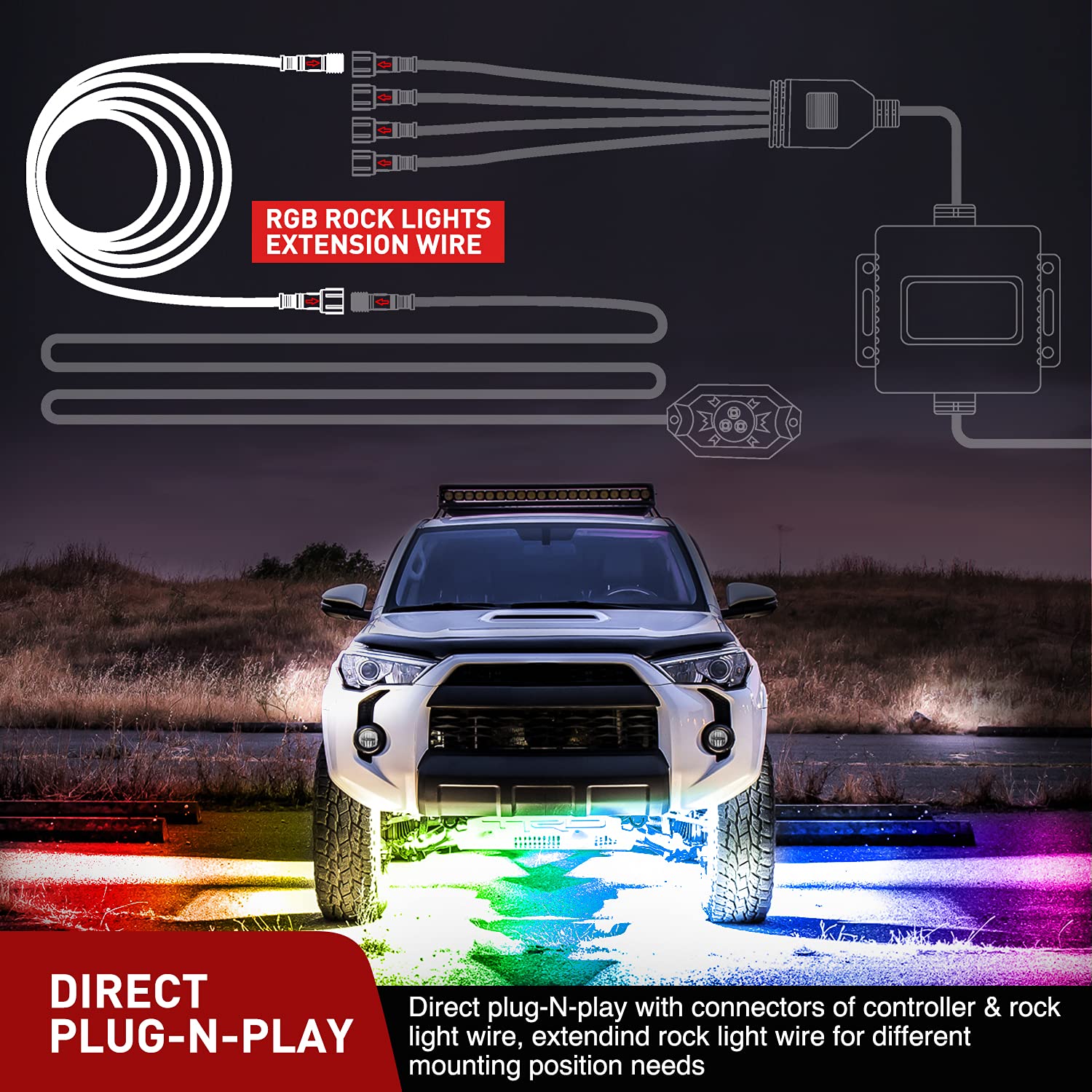 Foto 4 pulgar | Cable Rgb De 10 Pies Y 4 Pines Para Nilight 4 Y 8 Pods Rock Light - Venta Internacional.