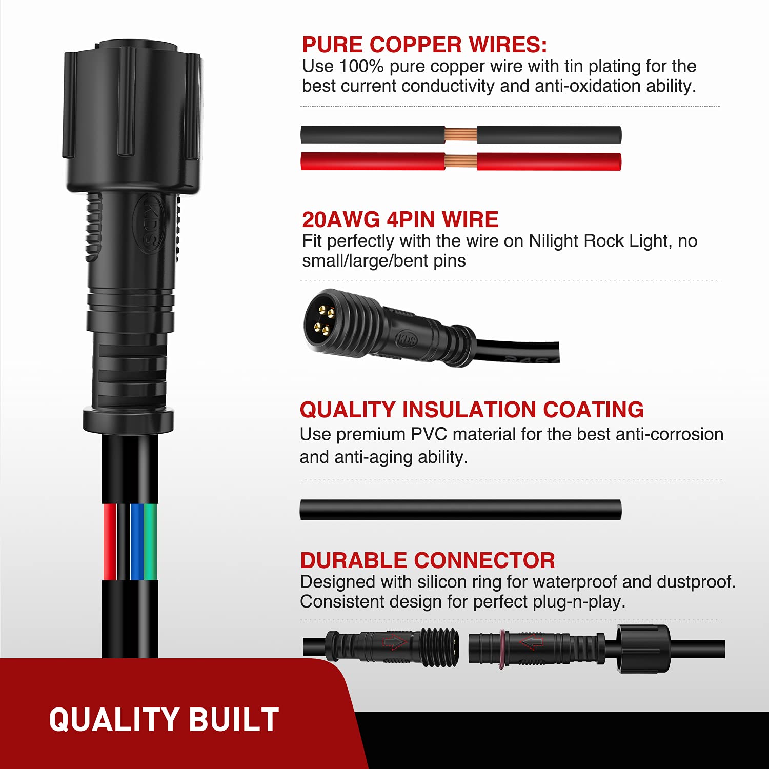 Foto 5 pulgar | Cable Rgb De 10 Pies Y 4 Pines Para Nilight 4 Y 8 Pods Rock Light - Venta Internacional.