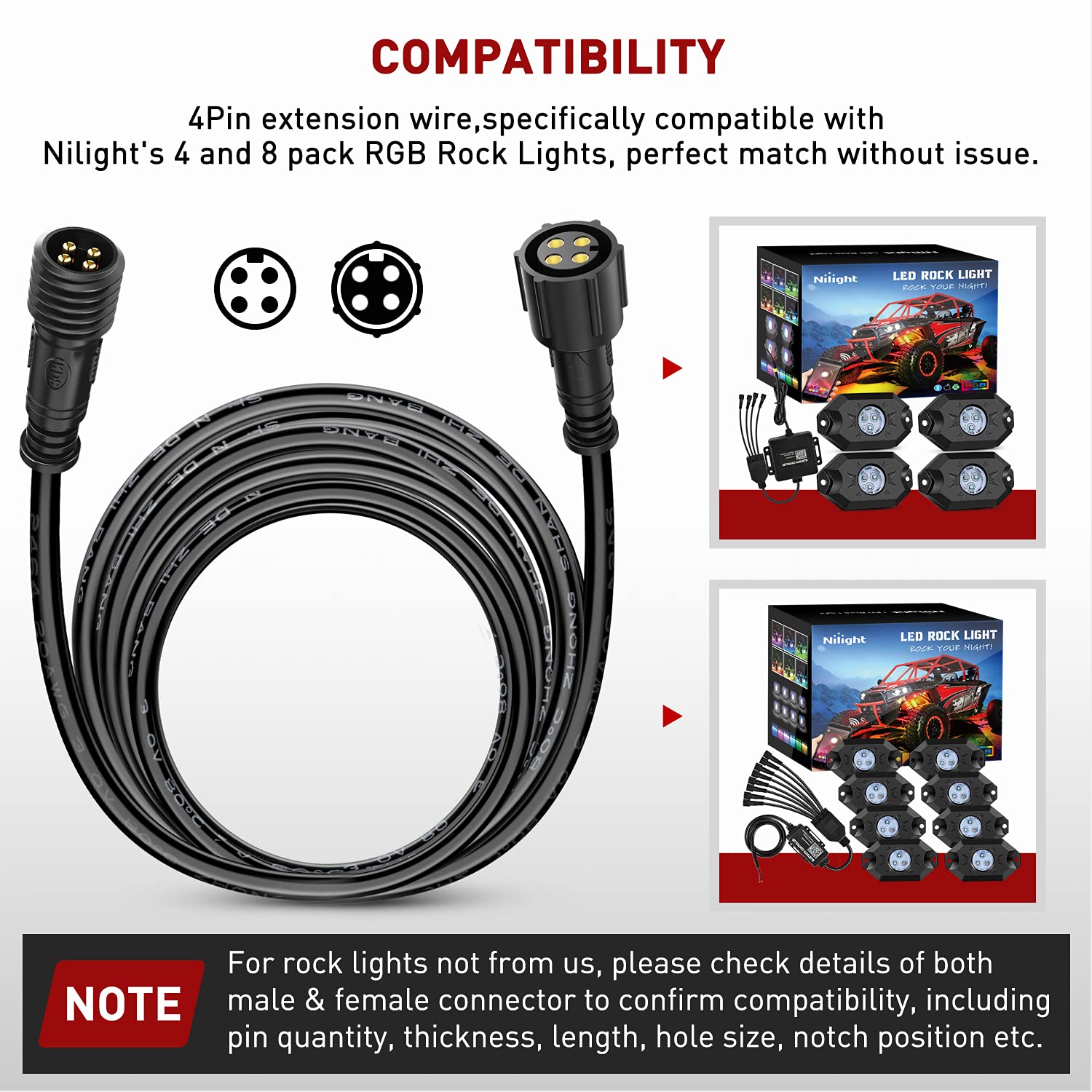 Foto 6 pulgar | Cable Rgb De 10 Pies Y 4 Pines Para Nilight 4 Y 8 Pods Rock Light - Venta Internacional.
