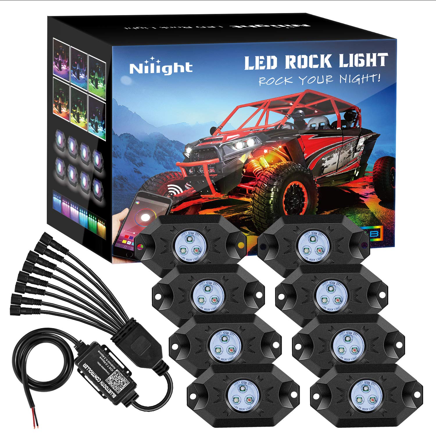 Foto 2 pulgar | Kit De Luces Led Tipo Roca Nilight Rgb 8 Cápsulas Underglow Atv Utv Ip68 - Venta Internacional.