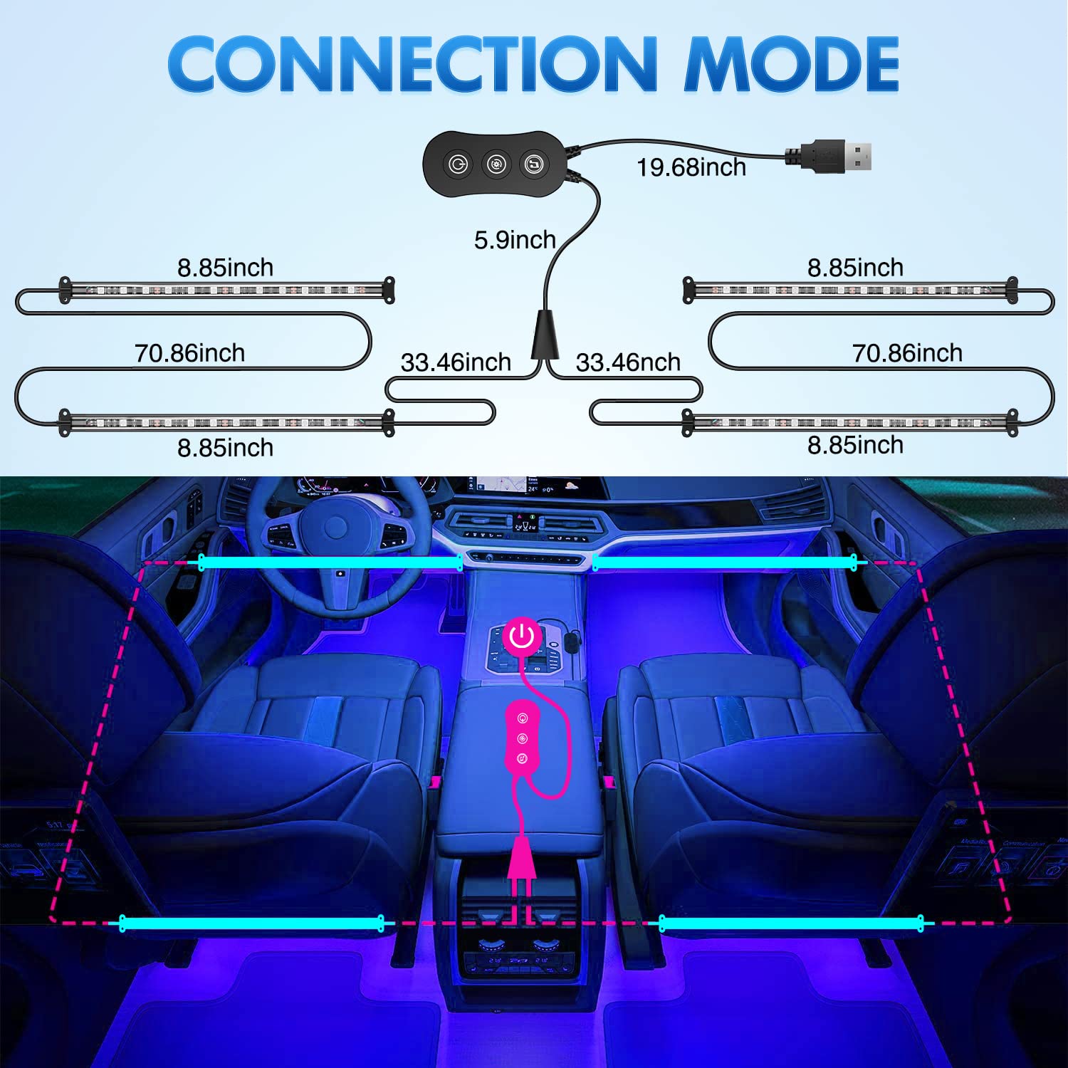 Foto 4 pulgar | Luces Interiores De Coche Nilight, 48 Led, Tiras Led Rgb, 4 Unidades - Venta Internacional.
