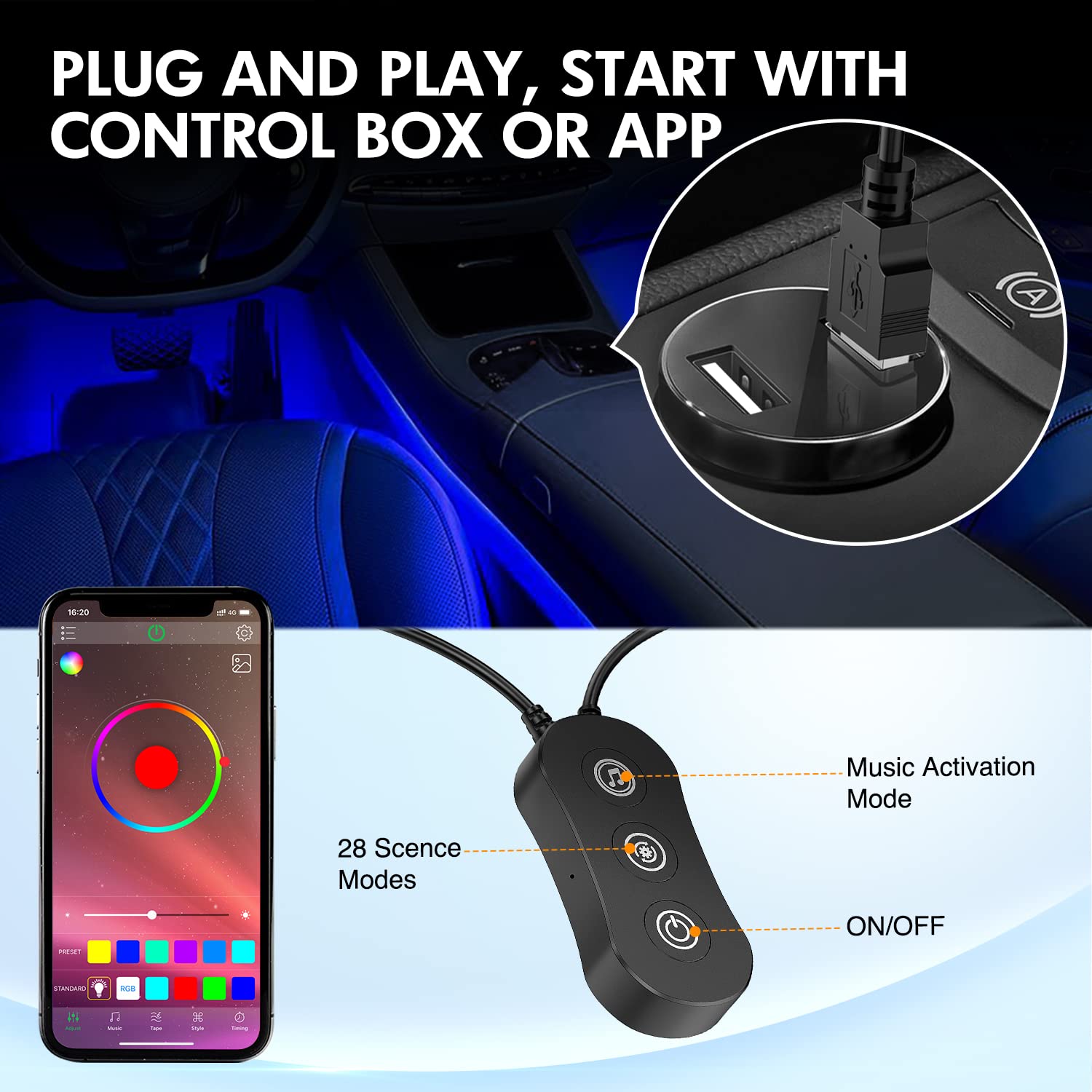 Foto 7 pulgar | Luces Interiores De Coche Nilight, 48 Led, Tiras Led Rgb, 4 Unidades - Venta Internacional.