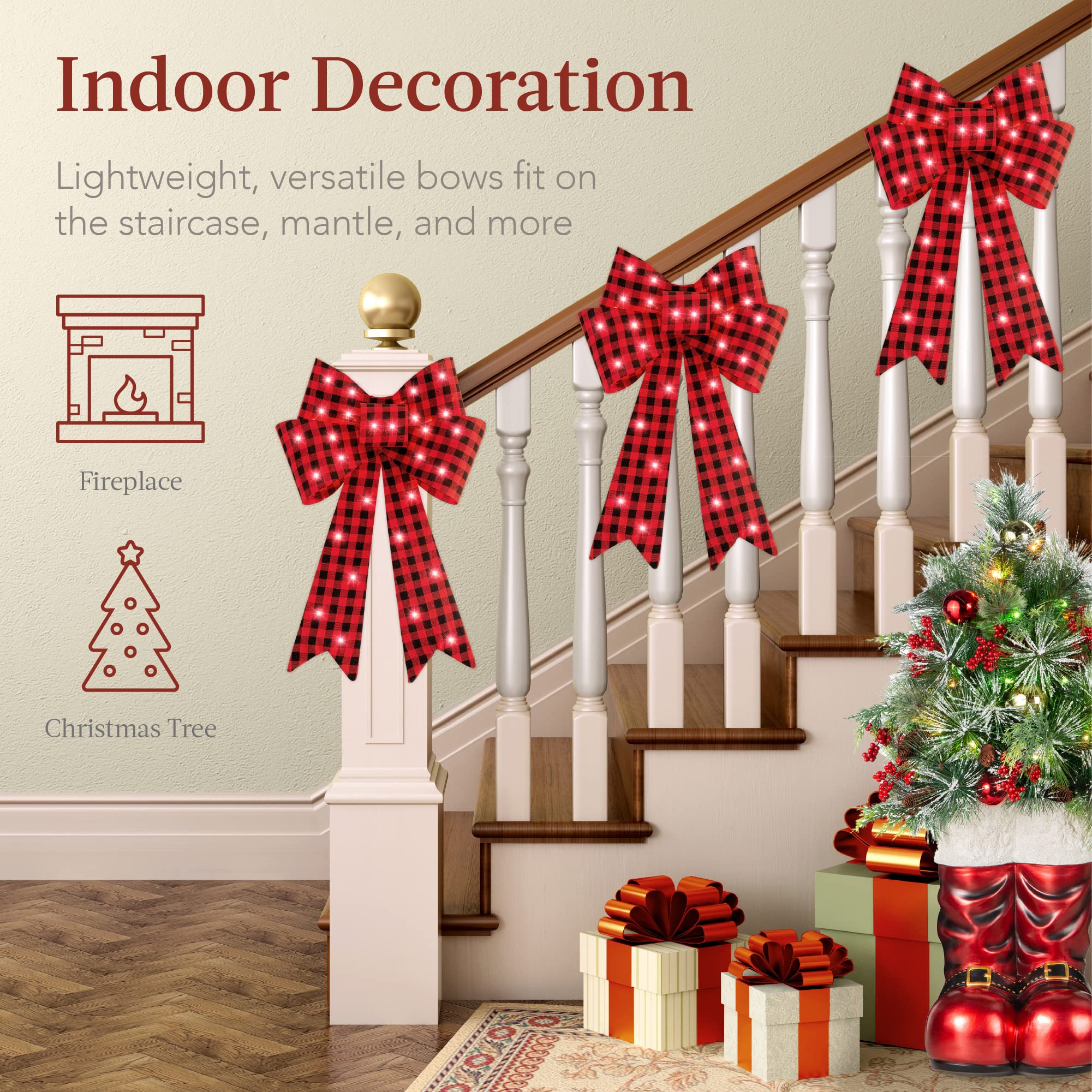 Foto 5 pulgar | Set De Decoración Con Lazos Navideños Best Choice Products, 3 Lazos - Venta Internacional.