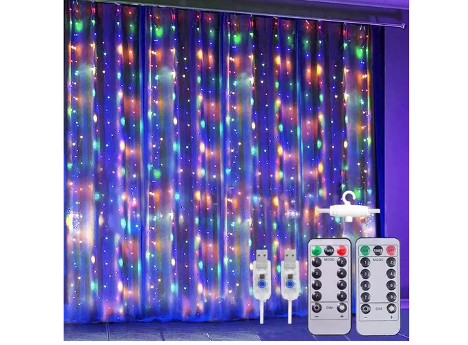 Xtellar 2pcs Luz De Cortina Led 300led 3*3m Con 8 Modos: Decoración Versátil & Energía Usb