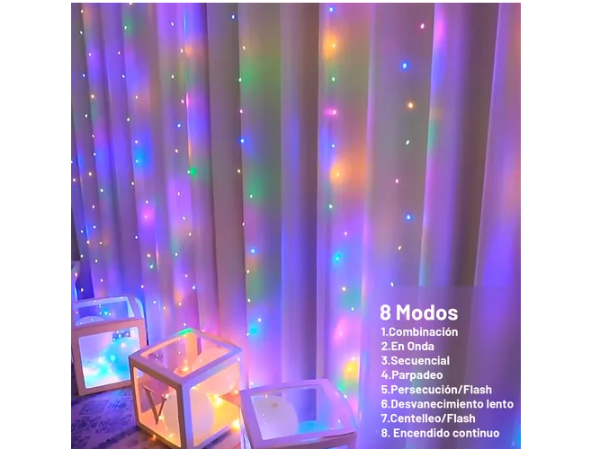 Foto 4 | Luces Decorativas Xtellar 3x3m Cortina De 300 Led, Recargables Por Usb