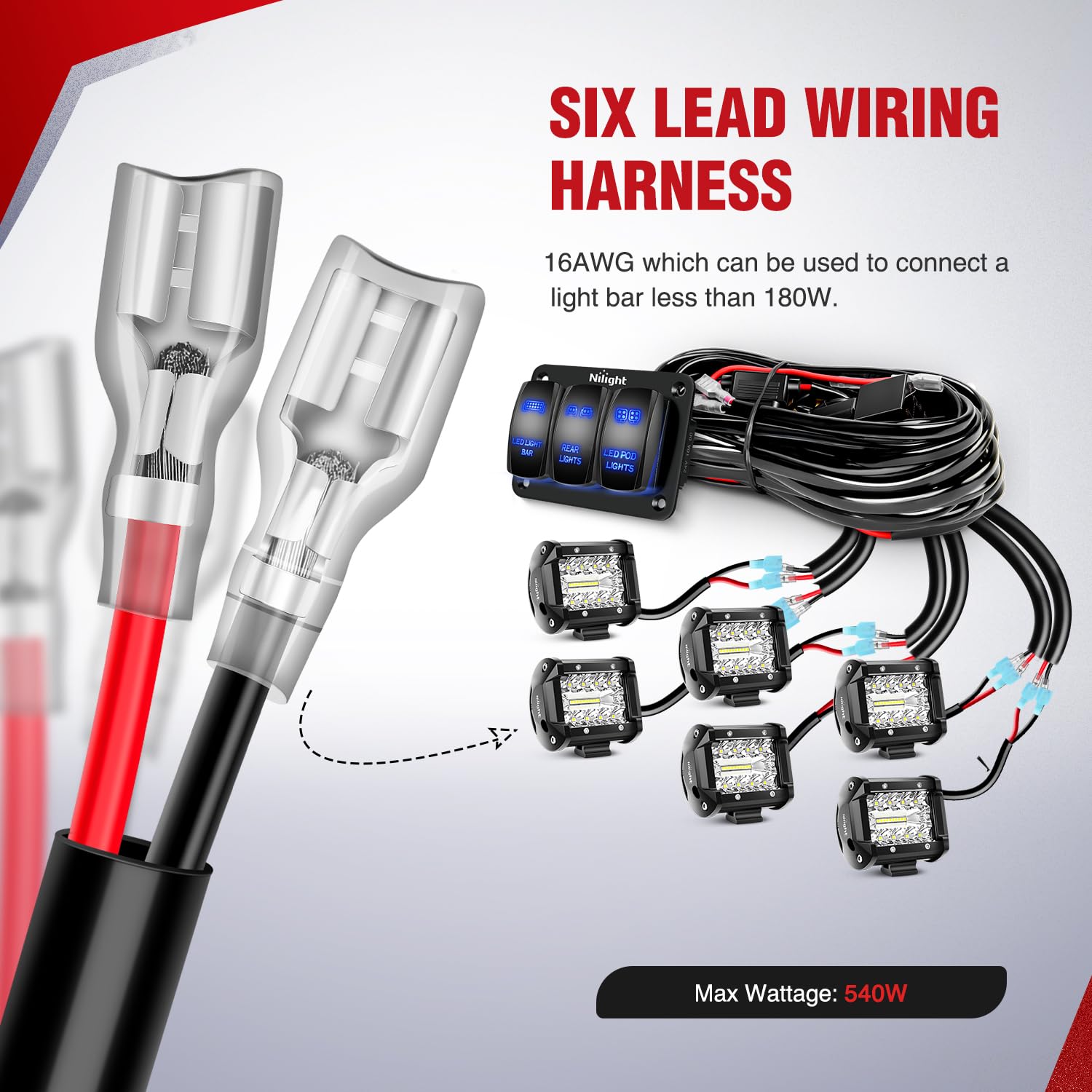 Foto 3 pulgar | Kit De Arnés De Cableado Nilight, Barra De Luz Led De 16 Awg, 12 V, 3 Bandas - Venta Internacional.